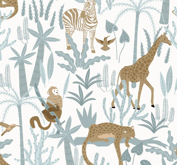 Pastel color jungle pattern wallpaper - TenStickers