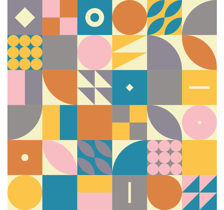 Retro colorful geometric living room wallpaper - TenStickers