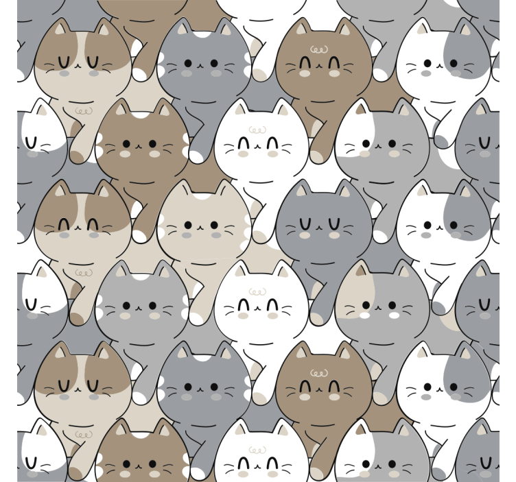 Grey color illustrated children cat wallpaper - TenStickers