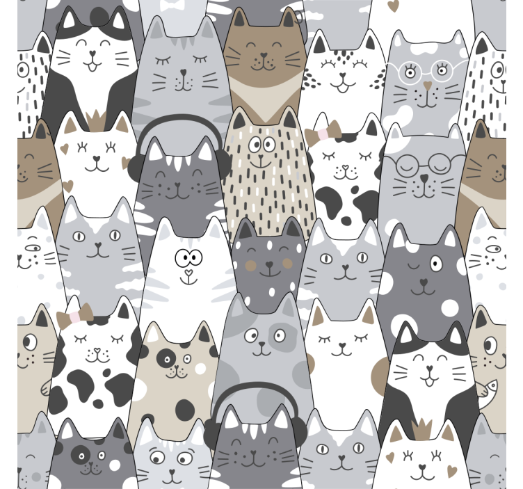 Kids cartoon drawing cat bedroom wallpaper - TenStickers