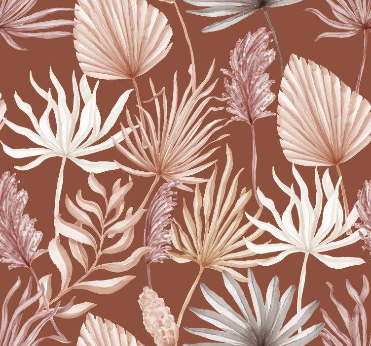 Monstera leaves Terracotta colour wallpaper - TenStickers
