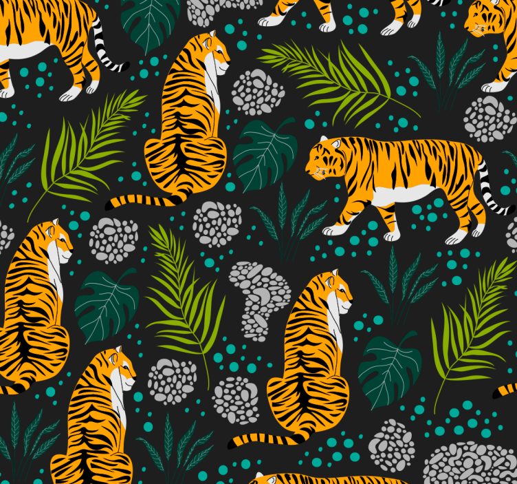 Tropical Tiger Pattern animals wallpaper - TenStickers