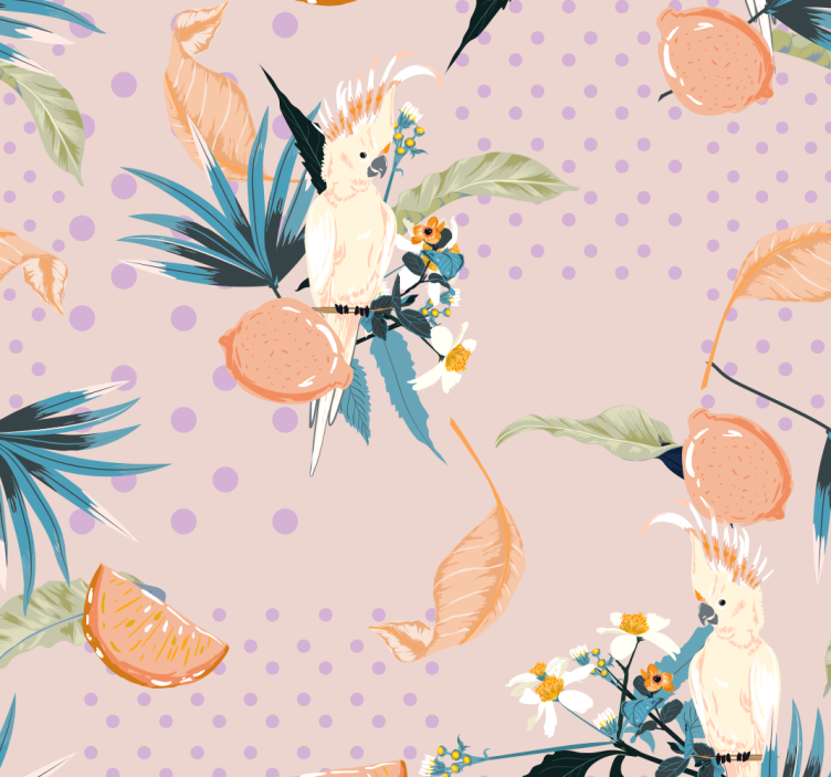 Tropical Cockatoo Motif jungle themed wallpaper - TenStickers