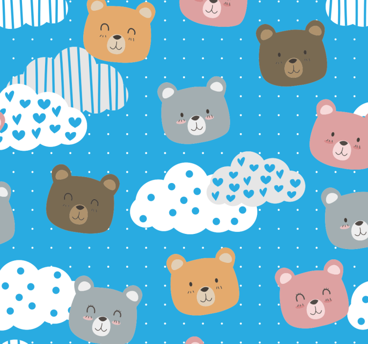 Bear Cloudscape Pattern Wallpaper - TenStickers