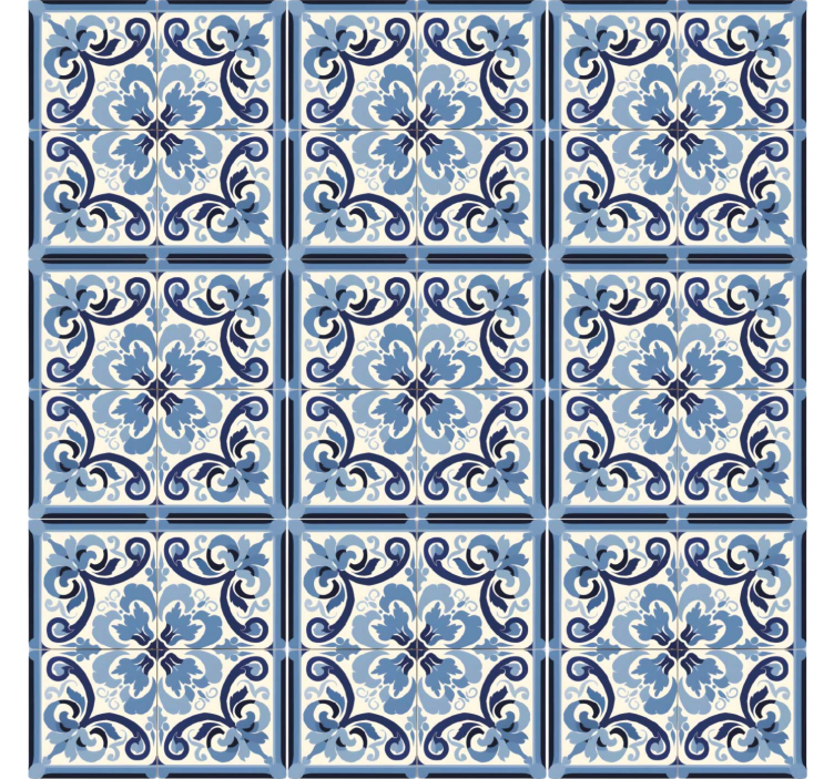 Blue and white floral pattern tile effect wallpaper - TenStickers
