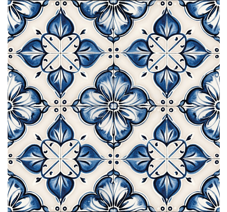 Blue floral pattern tile effect wallpaper - TenStickers