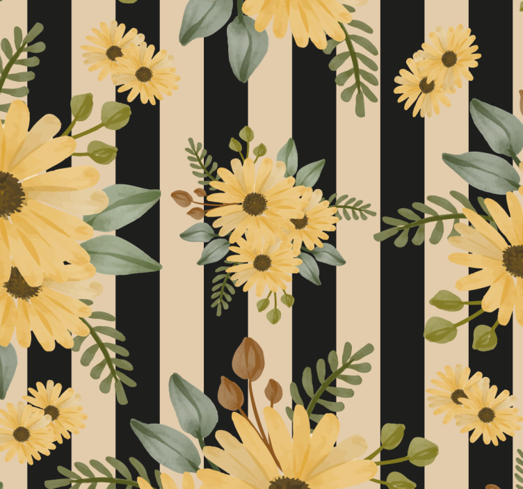 Striped Sunflower Pattern floral wallpaper - TenStickers