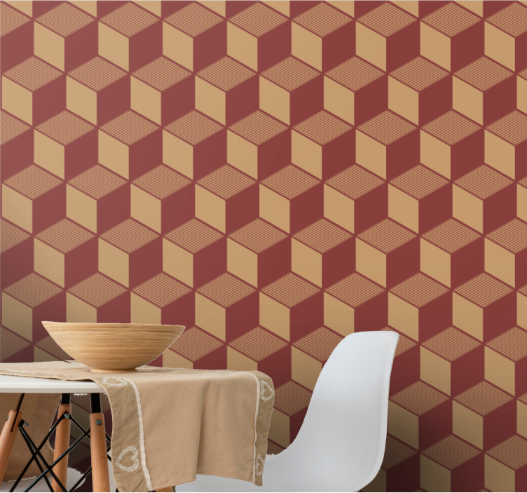 3D brown cubes pattern geometric wallpaper - TenStickers