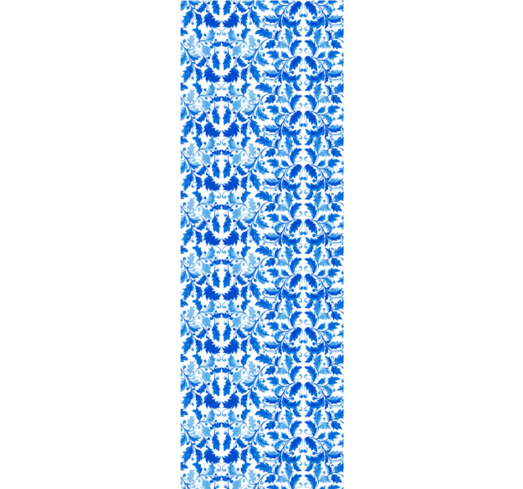 Elegant blue and white motif leaves wallpaper - TenStickers