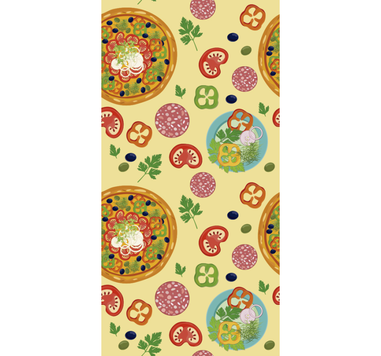 Pizza ingredients pattern kitchen wallpaper - TenStickers
