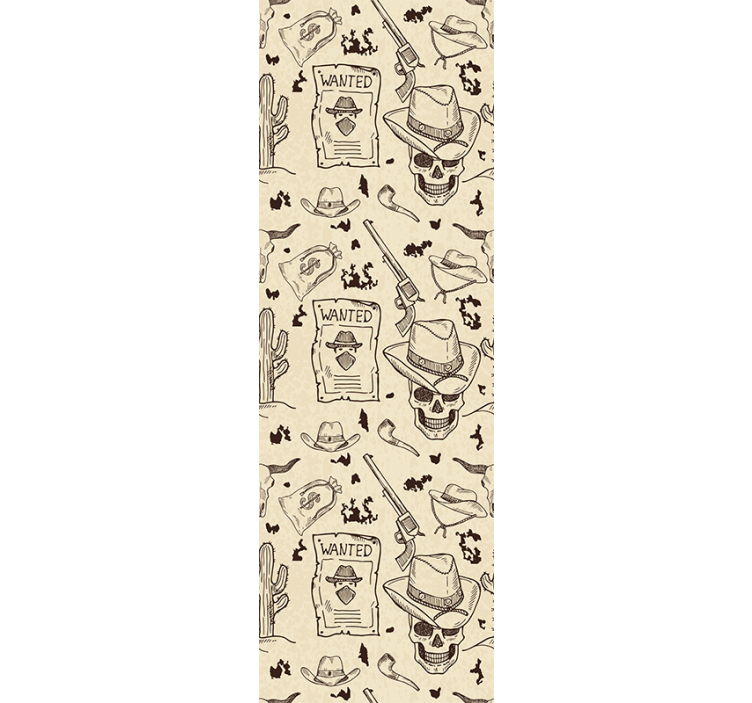 Cowboy wanted skull design retro wallpaper - TenStickers