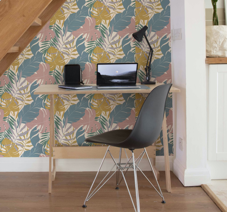 Tropical foliage details home office wallpaper - TenStickers