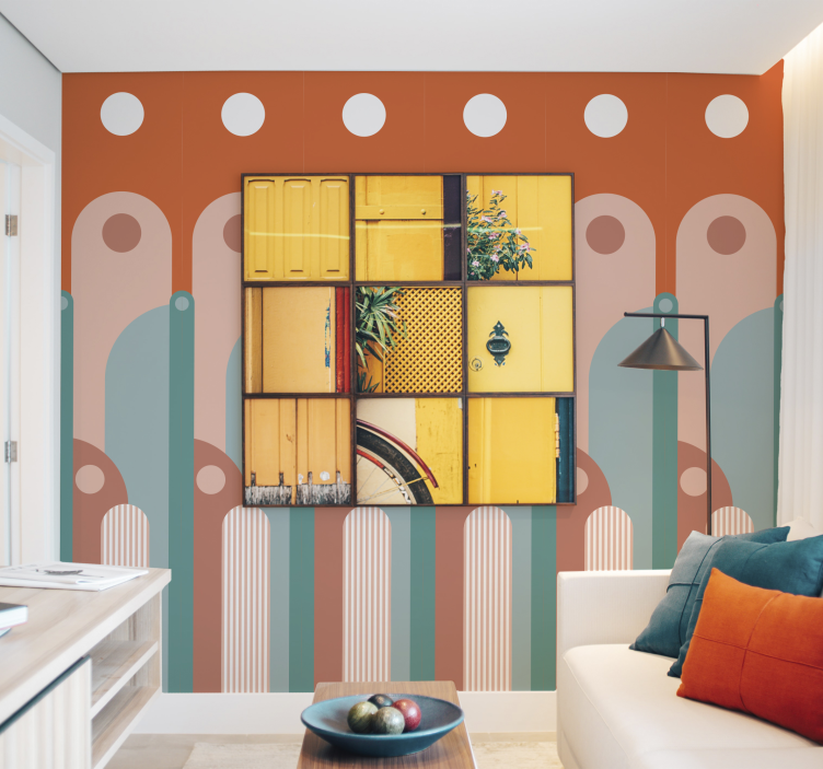 Curved geometric shapes living area wallpaper - TenStickers