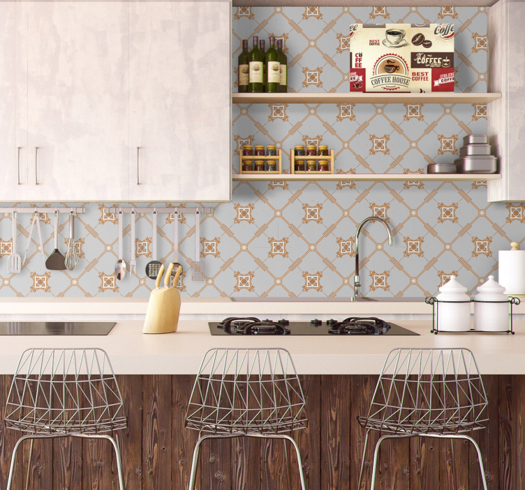 Mediterranean rhombus tile pattern kitchen wallpaper - TenStickers