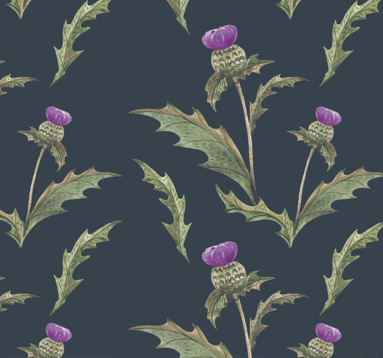 Green and purple scottish thistle living room wallpaper - TenStickers