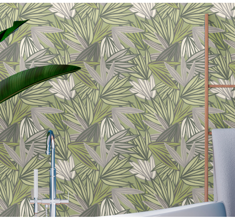 Leafy botanical display bathroom wallpaper - TenStickers