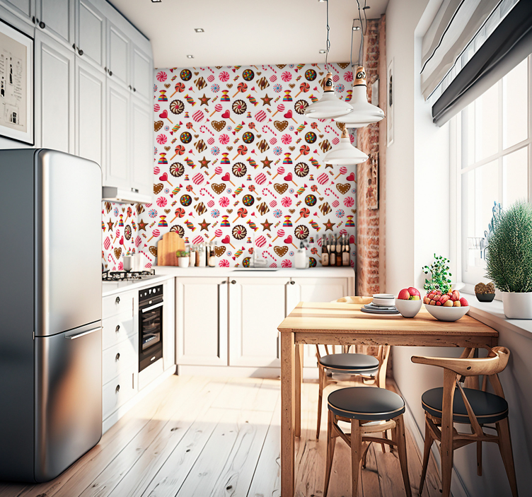 Chocolate candies assortment pattern kitchen wallpaper - TenStickers