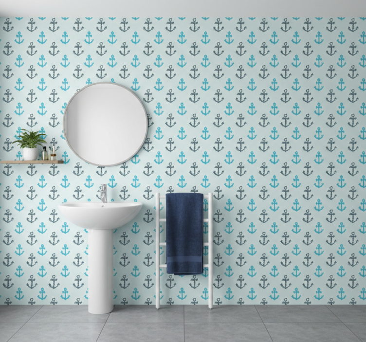Anchor pattern bathroom wallpaper - TenStickers