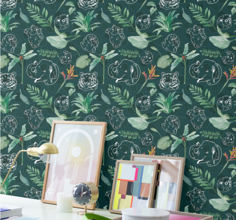 Animal Faces jungle themed wallpaper - TenStickers