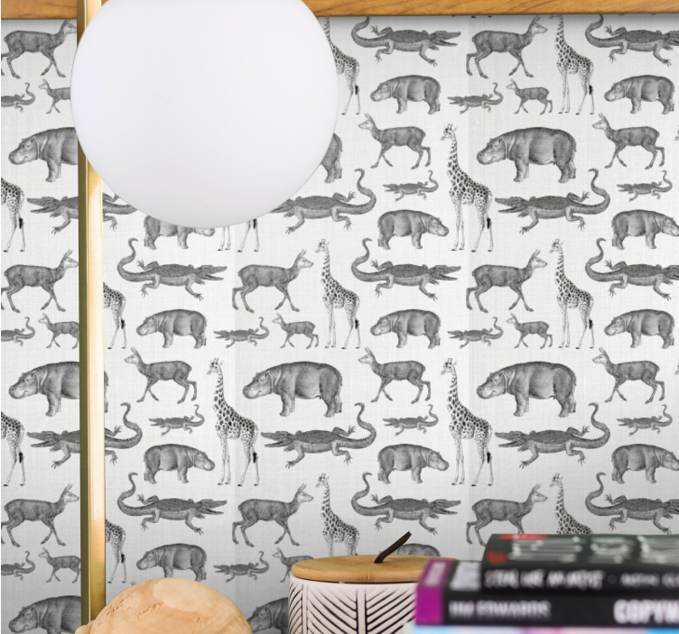 Tropical gray motif animals wallpaper - TenStickers