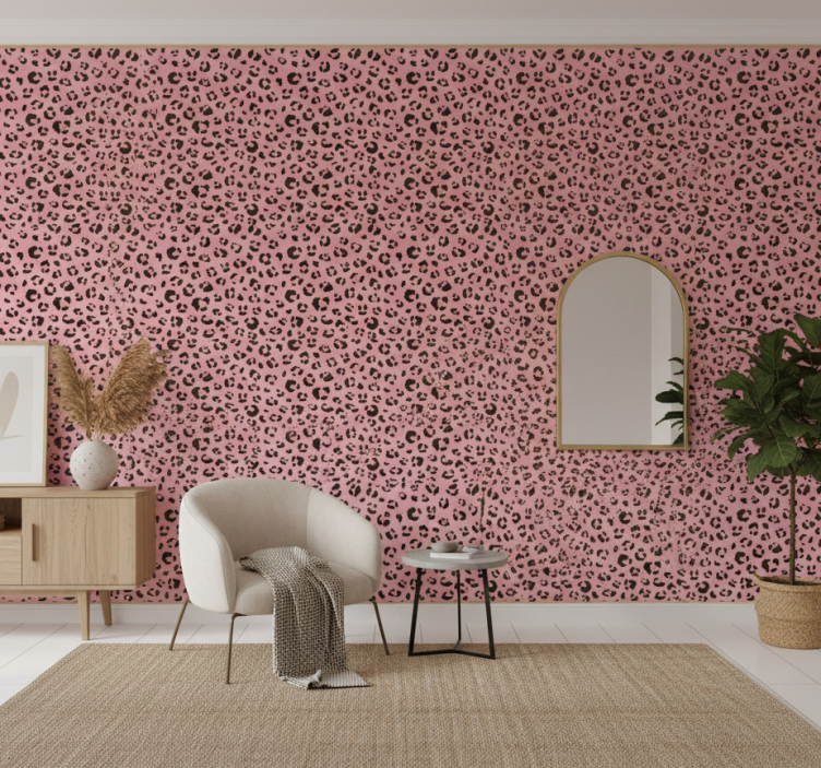 Animals wallpaper black and pink watercolor leopard - TenStickers