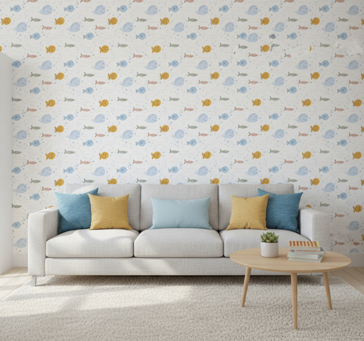 Animals wallpaper cartoon multicolor fish design - TenStickers