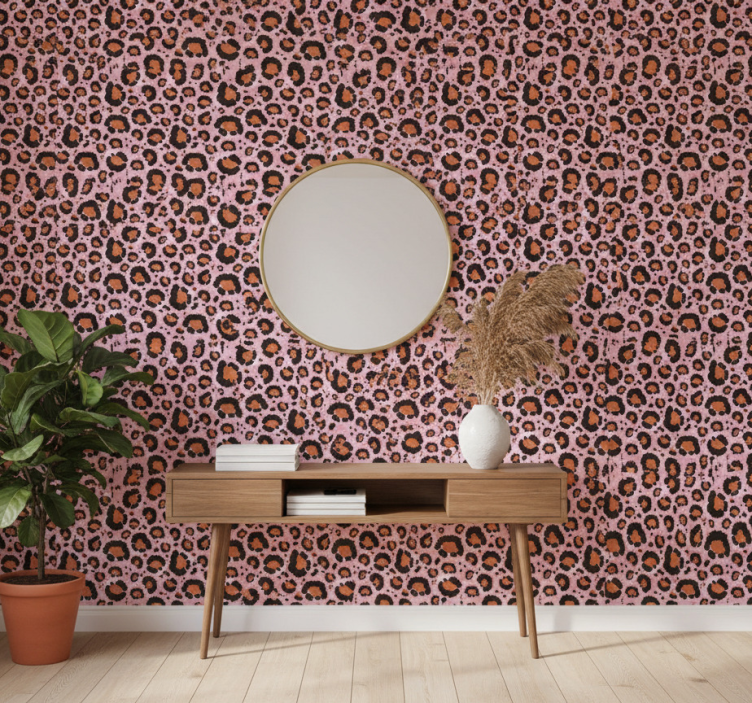 Animals wallpaper featuring a pink leopard motif - TenStickers