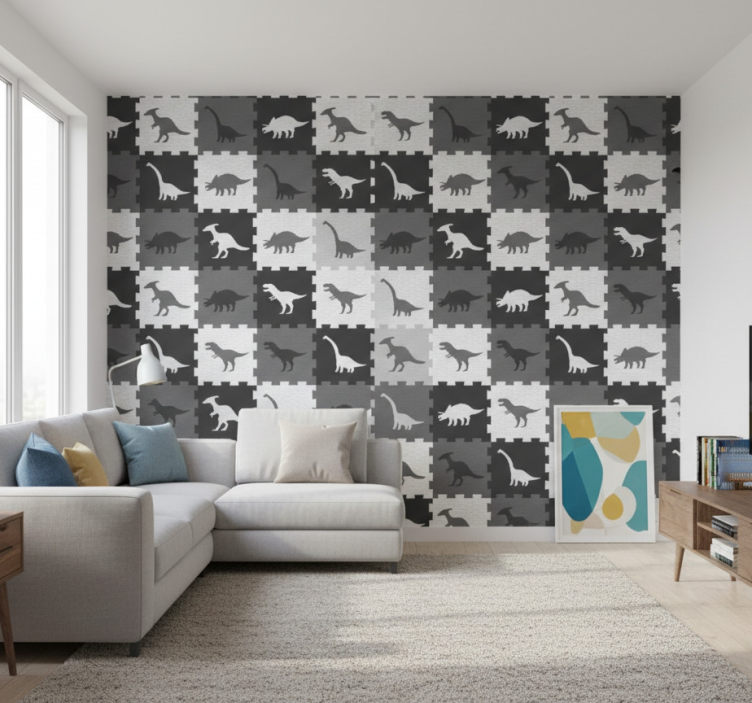 Animals wallpaper gray animal puzzle - TenStickers