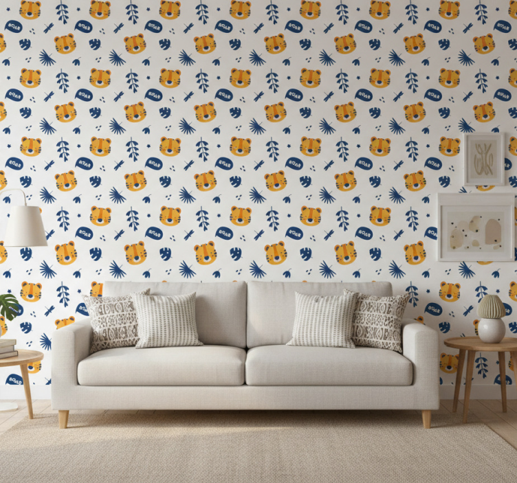 Animals wallpaper tiger cub head and dragonfly pattern - TenStickers