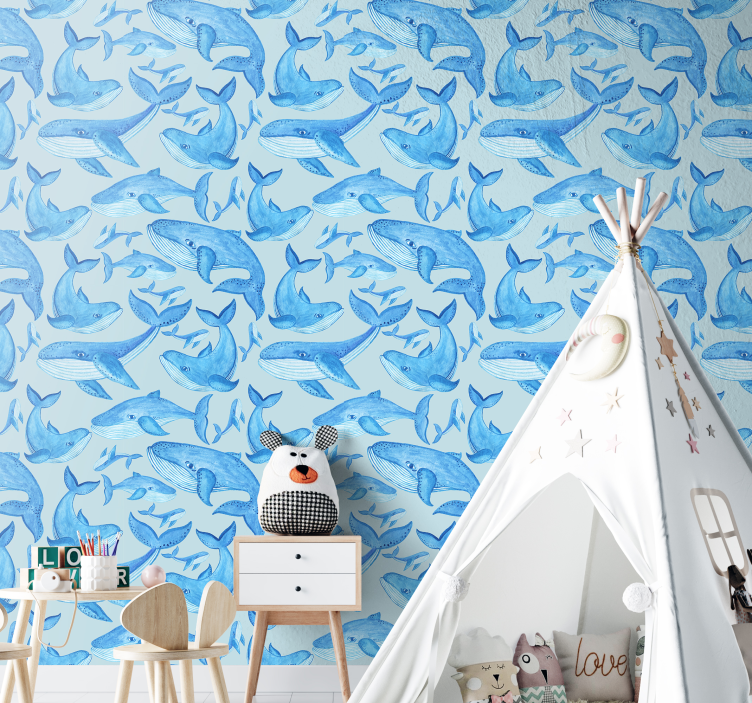 Aquatic Whale Patterns fishes wallpaper - TenStickers
