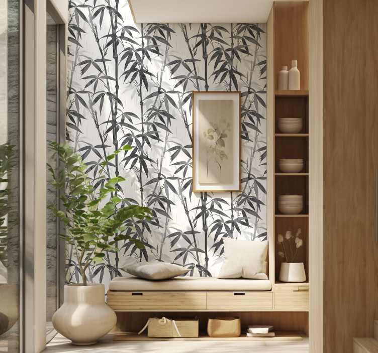 bamboo leaves pattern entrance wallpaper - TenStickers