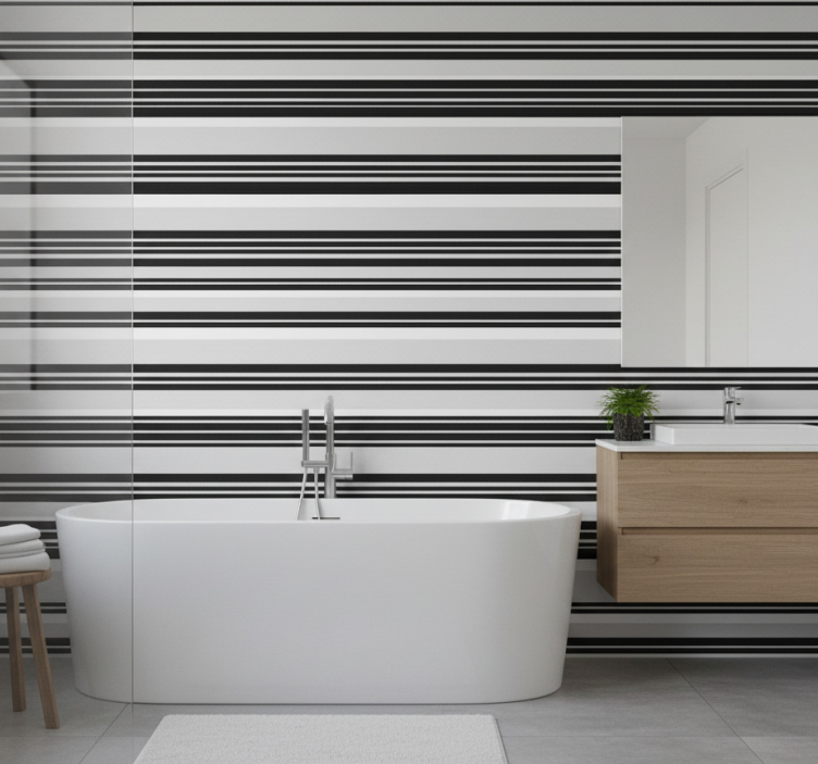 Bathroom wallpaper black and white stripes - TenStickers