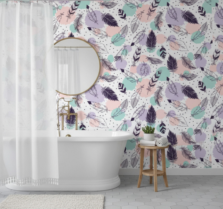 Bathroom wallpaper boho feathers design - TenStickers
