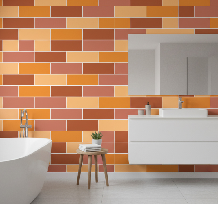 Bathroom wallpaper colorful brick pattern - TenStickers