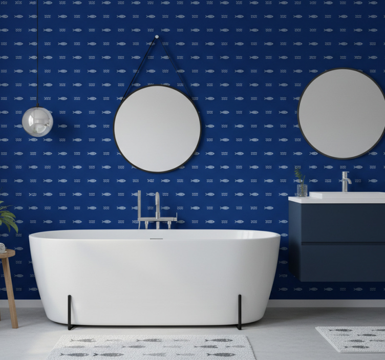 Bathroom wallpaper fish patterned bathmat - TenStickers