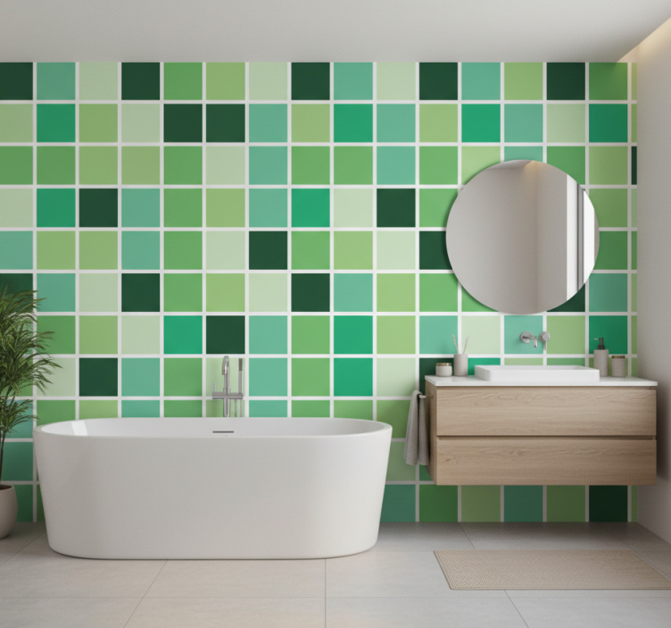 Bathroom wallpaper green color blocks - TenStickers