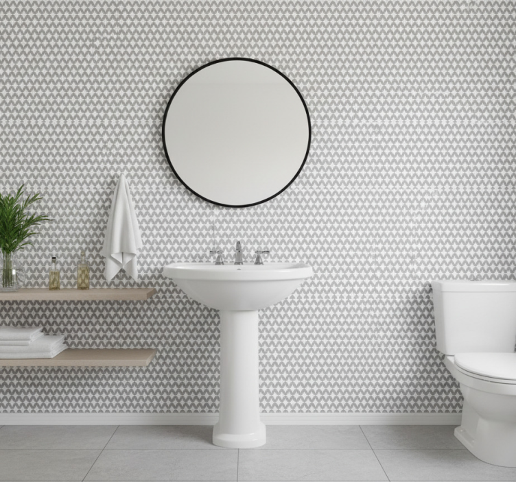 Bathroom wallpaper in gray and white pattern - TenStickers