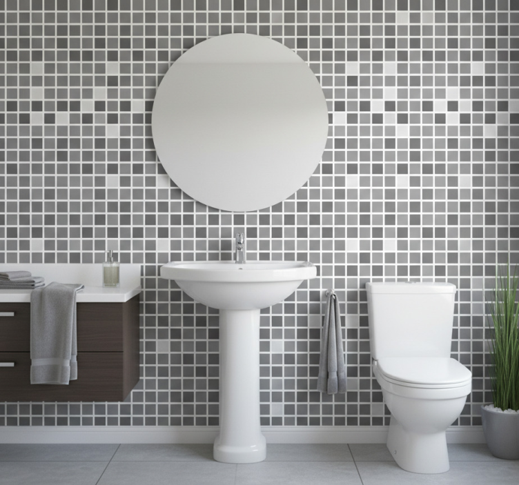 Bathroom wallpaper in grey tones - TenStickers