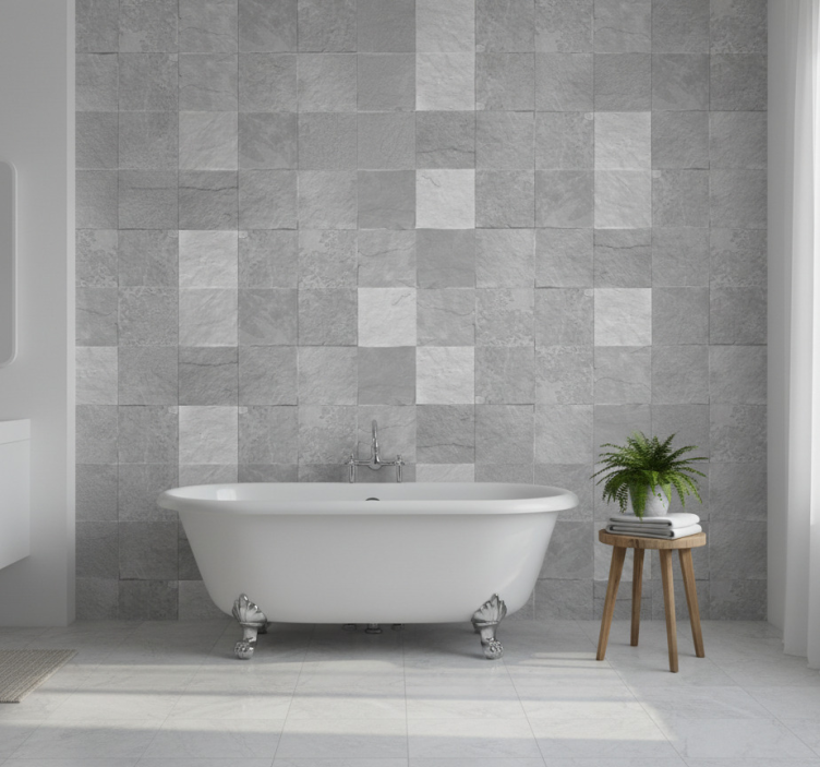 Bathroom wallpaper in marbled tile design - TenStickers