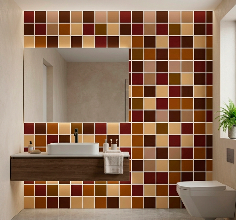 Bathroom wallpaper in warm color blocks - TenStickers