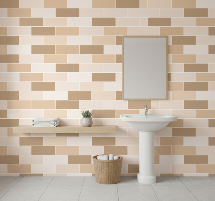 Bathroom wallpaper neutral brick tiles - TenStickers