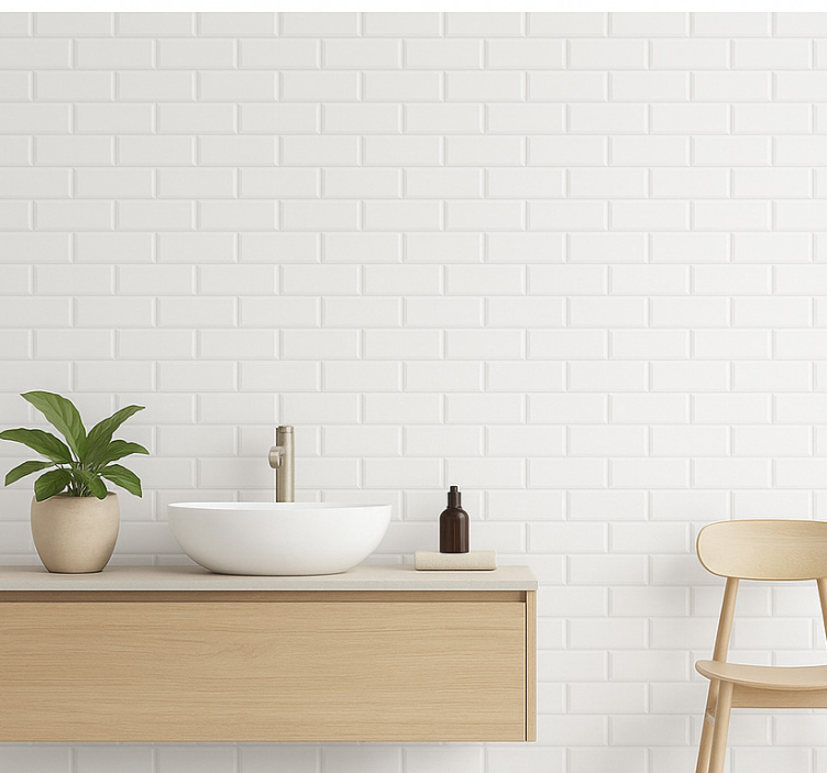 Bathroom wallpaper white tile design - TenStickers