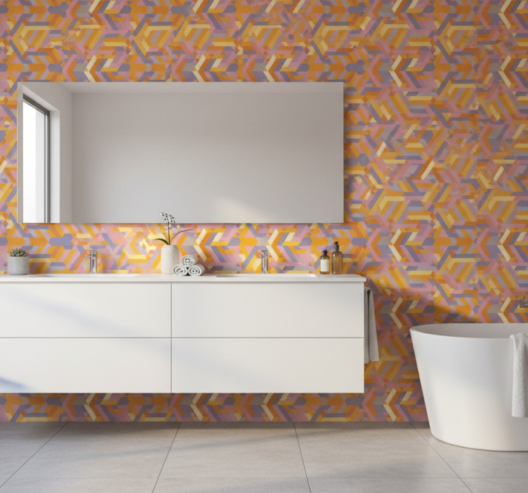 Bathroom wallpaper with overlapping geometric pattern - TenStickers