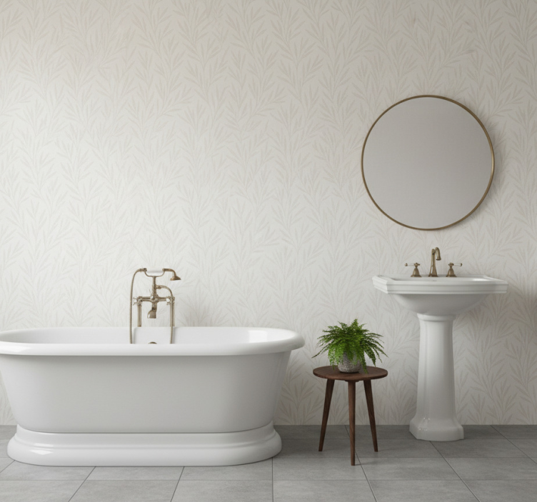 Bathroom wallpaper with thin leaves pattern - TenStickers