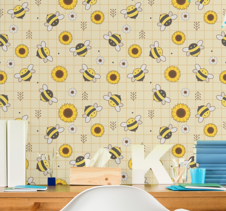 Bee Sunflower Pattern animals wallpaper - TenStickers