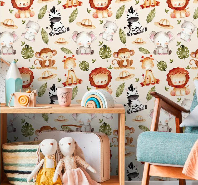 Beige safari childrens wallpaper - TenStickers