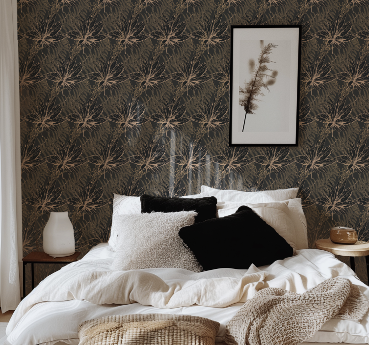 Big golden leaves black wallpaper - TenStickers