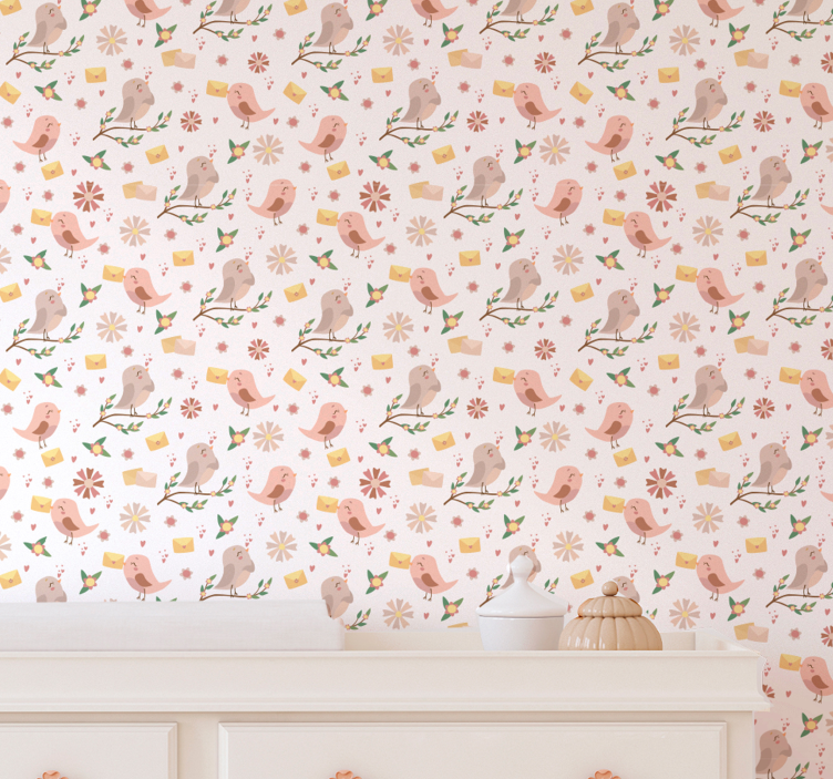 Bird Floral Pattern custom wallpaper - TenStickers
