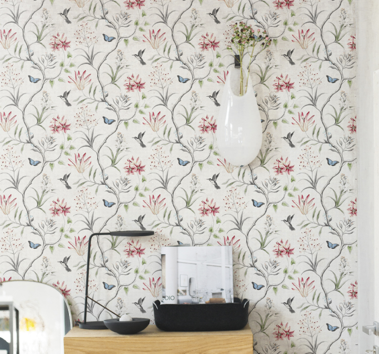 Bird pattern floral wallpaper - TenStickers