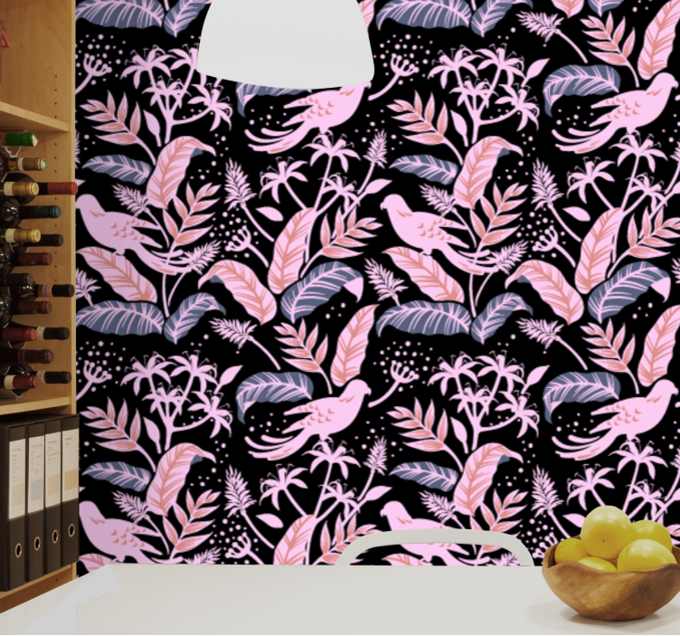 Birds Floral Harmony ornamental wallpaper - TenStickers